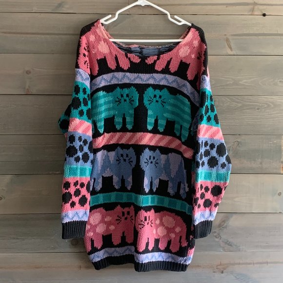Vintage Dresses & Skirts - VINTAGE | Cat Sweater Dress